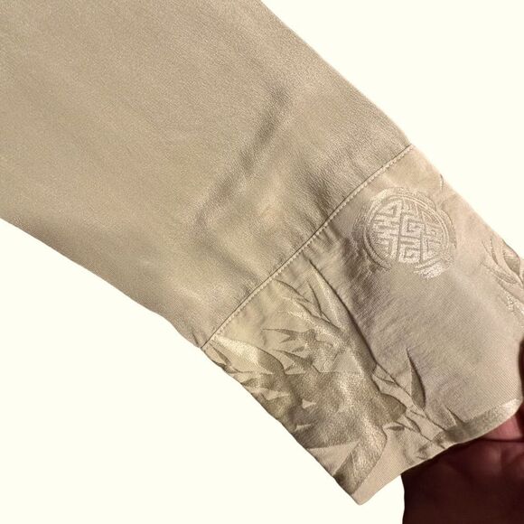 Simone Chin Chin Pale Green Mandarin Collar Blouse Size Medium - Picture 10 of 12